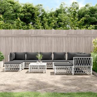 vidaXL 10-tlg. Garten-Lounge-Set mit Kissen Weiß Stahl 3186930