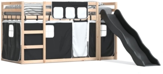 vidaXL Etagenbett mit Rutsche und Gardinen Weiß und Schwarz 90x190 cm 3284125