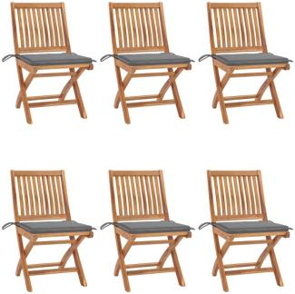 vidaXL Klappbare Gartenstühle mit Kissen 6 Stk. Massivholz Teak 3072835