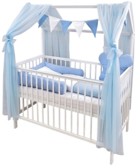 Baby-Delux Komplettbett Hausbett Babybett Komplettset Waffelpique, 12-tlg, Kinderbett 60x120 cm weiß, Bettset verschiedene Designs