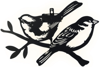 Lumineo LED Solarleuchte, Dauerlicht, warmweiß, LED Solar Wanddeko Vögel auf Ast 36x23cm Metall Schwarz / Warmweiß