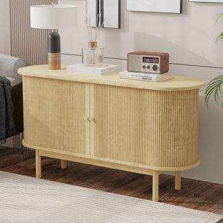 STILVORA Sideboard mit 2 Schiebetüren,Beistellschrank mit verstellbaren Regale&Holzbeinen (Retro Modernes Holz Sideboard mit Schiebetüren und Kiefernholzbeinen, 138 cm – Verstellbare Regale, elegantes Design, stabiler Stauraum für Esszimmer, Küche, Flu...