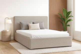 Deine Möbel 24 Polsterbett SVEN mit Bettkasten – Komfortbett mit Stauraum & gepolstertem Kopfteil (ideales Stauraumbett für Schlafzimmer, Jugendzimmer oder Gästezimmer, 1-tlg, Farben: Creme, Beige, Hellgrau, Anthrazit, Schwarz), Größen: 140x200, 160x20...