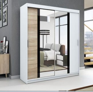 Schwebetürenschrank BRANI 2-türig Schrank 120 cm (mit Spiegel) Farbe: Weiß , sonoma