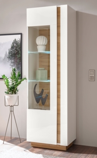 Clair Vitrine Standvitrine Stauraumvitrine 60cm weiß glanz grandson oak grifflos