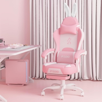 Gaming Stuhl Rosa Mädchen Teenager Bürostuhl PC Stuhl Fußstütze Pink