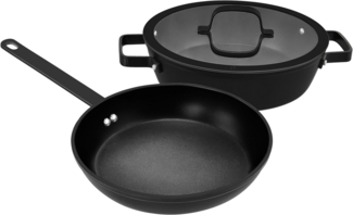 Hanseatic Pfannen-Set ALU PRO, Aluminium (Set, 3-tlg, 1x Pfanne 24 cm, 1x Servierpfanne 28 cm mit Deckel), Profi Pfannen mit Antihaftbeschichtung, für alle Herdarten, Induktion