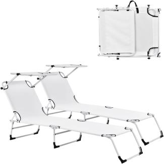 2er Set Sonnenliege Lomeda mit Sonnendach 187x53x27cm Weiß [casa. pro]