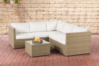 CLP Polyrattan Ecksofa-Garnitur Genero 5mm,natura cremeweiß