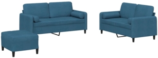 vidaXL 3-tlg. Sofagarnitur mit Kissen Blau Samt 3202013