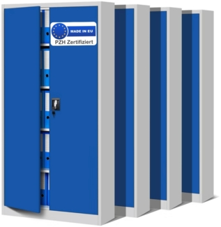 MegaDeal 4x Aktenschrank abschließbar KADO - 5 Ebenen verstellbar, Flügeltüren | Metallschrank Werkstatt Mehrzweckschrank Büroschrank aus Stahl Werkzeugschrank, 195x90x40cm Grau-Blau