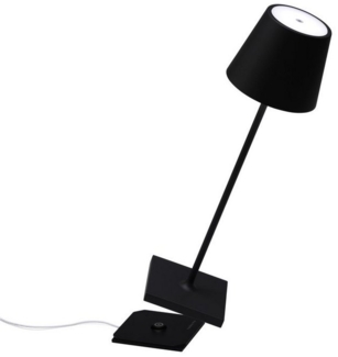 Zafferano Poldina Pro Black Limited Edition Kabellose LED-Tischlampe Wiederaufladbar Touch-Dimmer - Kabelloses Aufladen, IP65 Innen/Außeneinsatz, Lange Lebensdauer, Aluminium, H38cm - Schwarz