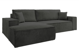 Selsey 'Farese New' Ecksofa mit Schlaffunktion, Cord-Bezug in Dunkelgrau, linksseitig, 85 x 267 x 167 cm