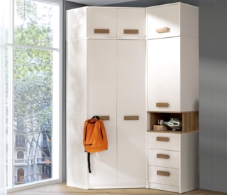 Marmex Möbel Grant Set 12 Hohe Mehrzweckschrank-Set, viel Stauraum, Eckschrank, Bücherregal, laminierte Spanplatte, weiß+riviera Eiche, 143x235x91 cm