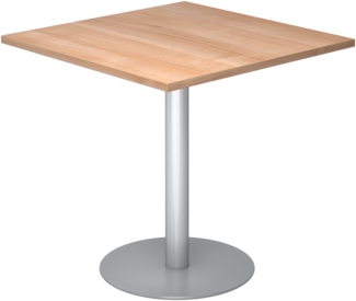 bümö Besprechungstisch, Esstisch klein, Tisch eckig 80x80 cm - kleiner Esstisch Nussbaum, Rundtisch Esstisch 2 Personen mit Holz-Platte, Säule aus Metall in silber, Konferenztisch, Bistrotisch, STF88-N-S