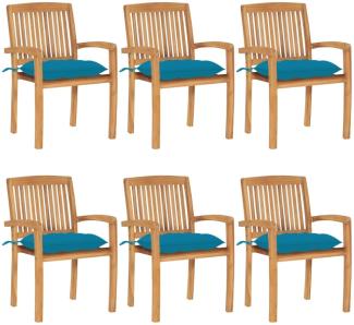 Stapelbare Gartenstühle mit Kissen 6 Stk. Massivholz Teak