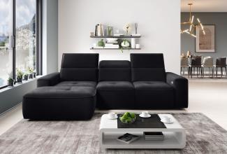 Stylefy Colton MINI Ecksofa Velours Schwarz Links