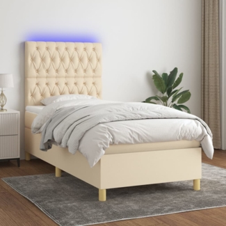 Boxspringbett mit Matratze & LED Stoff Creme 80x200 cm, Härtegrad: H2 [3135634]