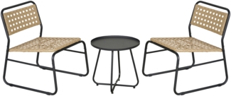 DELUKE® Balkonmöbel Set 2 Personen ALOGI - Stahl, Wetterfest | Bistroset Set 3-teilig Balkontisch mit 2 Stühlen Gartenmöbel Set 2 Personen Sitzgarnitur, Beige