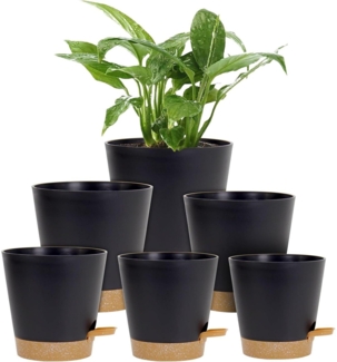 6er Set Selbstbewässernde Blumentöpfe 12.7-20.3cm Schwarz