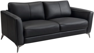 Vente-unique - Ledersofa 3-Sitzer - Schwarz mit grauer Ziernaht - BATUCO