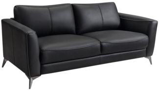 Vente-unique - Ledersofa 3-Sitzer - Schwarz mit grauer Ziernaht - BATUCO