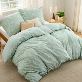 BEDSURE Wendebettwäsche mit Zweige-Design und Reißverschluss, ÖKO-TEX zertifiziert, 4 teilig, aus 100% natürlicher Baumwolle, mit 8 stabilen Eckbändchen