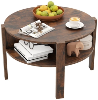 COSTWAY Couchtisch, Rund mit Stauraum, Wohnzimmertisch Holz, weiß