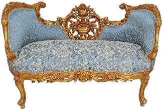 Casa Padrino Barock Sofa Hellblau / Gold - Prunkvolles Wohnzimmer Sofa im Barockstil - Wohnzimmer Möbel im Barockstil - Barock Möbel - Barock Einrichtung