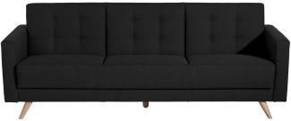 Julian Sofa 3-Sitzer mit Bettfunktion Flachgewebe Schwarz Buche Natur