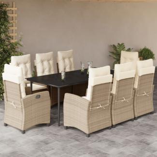 vidaXL 9-tlg. Garten-Essgruppe mit Kissen Beige Poly Rattan 3212810