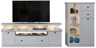 trendteam Wohnwand Baxter, (Set mit Highboard und Lowboard), Weiß matt Landhaus