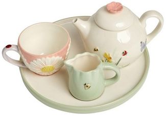 Next Becher Tierwelt-Set,Teekännchen, Tasse, Milchkrug,Tablett, 3-tlg, Steingut