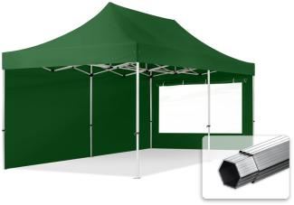 3x6 m Faltpavillon PROFESSIONAL Alu 40mm, Seitenteile mit Panoramafenstern, dunkelgrün