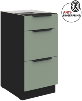 Küchen Unterschrank 40 cm Küche ARIA Aquamarin ultra matt + Schwarz matt, hochwertige Fronten mit Anti Fingerprint Beschichtung, Soft-Close Küchenzeile Küchenblock