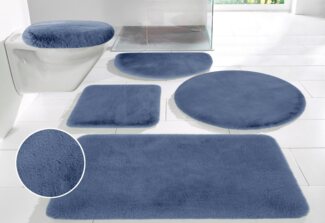 my home Badematte Rabbit Badematten, Badvorleger, Badezimmer Teppich, Höhe 30 mm, rutschhemmend beschichtet, fußbodenheizungsgeeignet, schnell trocknend, strapazierfähig, Polyester, rechteckig, 3-tlg. Stand-WC Set, Kaninchenfell-Haptik, Badteppich, rec...