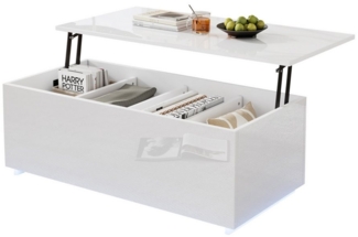 MODFU Couchtisch Hochglanz-Couchtisch mit hydraulischer Höhenverstellung & Stauraum (Satztisch, Wohnzimmertisch Beistelltisch, 1-St, 100*50*35 cm), mit hydraulischem Hub, LED-Beleuchtung und verstecktem Stauraum