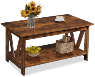 WLIVE Couchtisch Beistelltisch mit Stauraum, Holz Rechteckiger Couchtisch, (V-Streben, 1 Tisch), Breite 100 cm Sofatisch für Wohnzimmer, Schlafzimmer