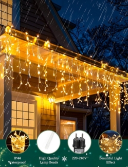 Aigostar LED-Lichtervorhang LED Eisregen Lichterkette Außen, 3M+5M 100LED, 8 Modi