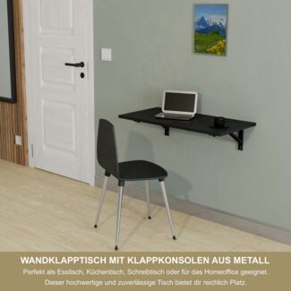 Wandklapptisch Schreibtisch Tischplatte 80x40 cm in Anthrazit Klapptisch Esstisch Küchentisch für die Wand Bartisch Stehtisch Wandtisch Tisch klappbar zur Wandmontage im Büro Küche
