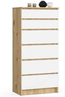 Home Collective Kommode 60 cm breit Holz Highboard Sideboard für Flur Schlafzimmer Wohnzimmer (Kommode Schlafzimmer Kommode mit Schubladen Holz Schrank), Kinderzimmer Organizer, 130 cm hoch, 6 Schubladen Artisan Eiche-weiß