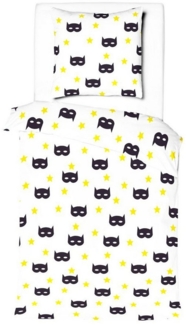 JACK Kinderbettwäsche 135x200 cm schwarze Maske gelbe Sterne Magie Offwhite, Renforcé, 2 teilig, Baumwolle, Kinderzimmer, Reißverschluss