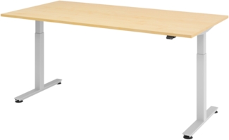 bümö elektrisch höhenverstellbarer Schreibtisch Ahorn 200x100 cm, Gestell: Silber - Büroschreibtisch höhenverstellbar elektrisch, elektrischer Bürotisch & Gaming Tisch, Stehschreibtisch, XMST-2E-3-S