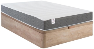 Set aus Bettgestell mit Bettkasten + Matratze - 160 x 200 cm - HD-Memory-Schaum & atmungsaktiver 3D-Stoff - Stärke 18 cm - Holzfarben hell - HEAVEN von DREAMEA