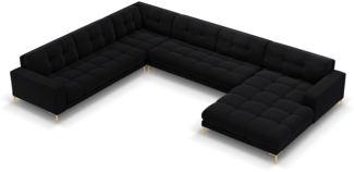 Micadoni Wohnlandschaft Mamaia 7-Sitzer Samtstoff Schwarz Metall Gold Links
