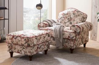 Sessel Elita in creme Landhaus Blumen Set inkl. Hocker