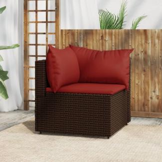 vidaXL Garten-Ecksofa mit Kissen Braun Poly Rattan