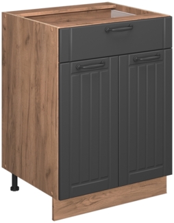 Vicco Küchenunterschrank Dunkelgrau 60 cm mit Schublade, AP Eiche, Fame-Line