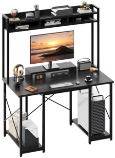 HOMALL Computertisch Schreibtisch mit Unterschrank, LEDs, Monitorständer Gamingtisch