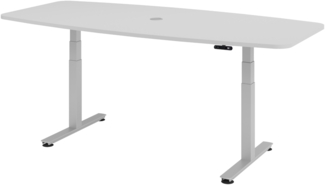 bümö Konferenztisch elektrisch höhenverstellbar 220x103 in grau, Gestell: Silber - elektrischer Besprechungstisch oval mit Memoryfunktion höhenverstellbarer Meetingtisch, XDSM22-5-S